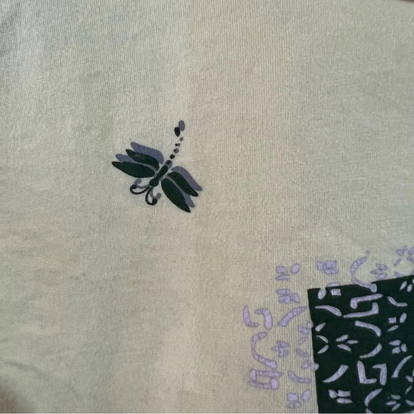 Basic Editions Yellow Short Sleeve T Shirt 2X Graphic Dragonfly Glitter Flowers - Picture 4 of 7